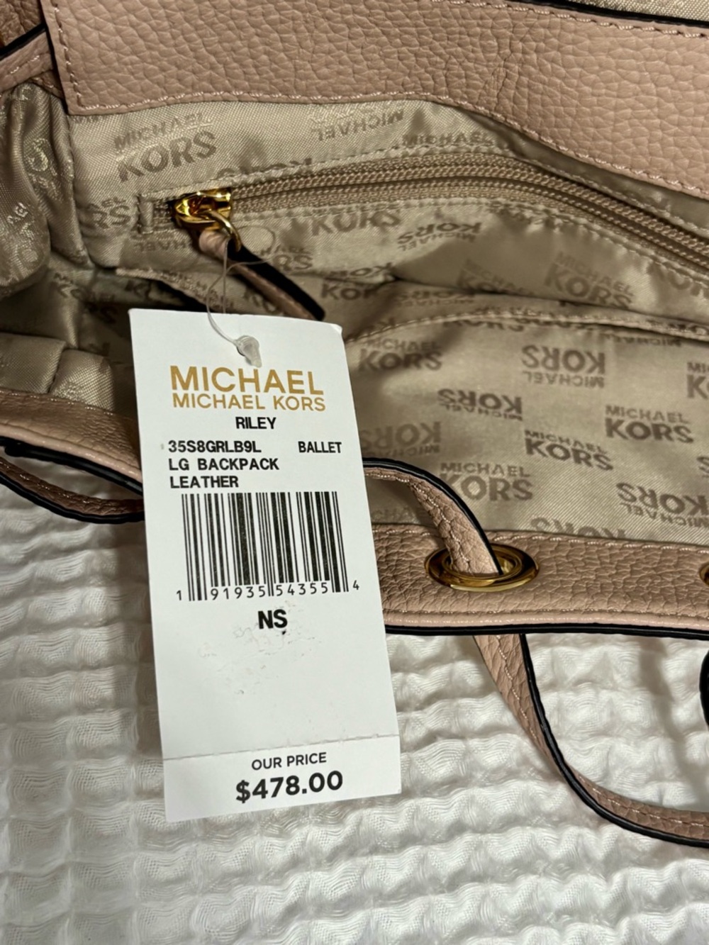 Michael Kors Riley Ballet pink Pebbled Leather Studded Backpack - Picture 2 of 6